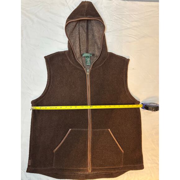 RALPH LAUREN Vintage Lauren Hooded Fleece Vest w Faux Leather Trim Wm Sz XL - Picture 7 of 9